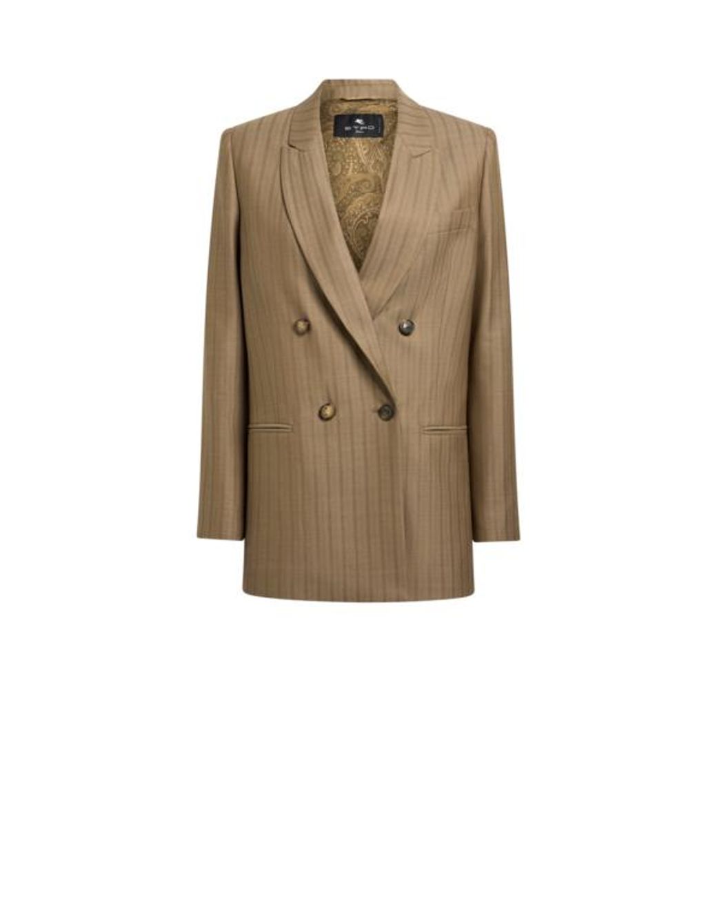 Etro Natural Double-Breasted Wool Jacquard Jacket With Striped Pattern