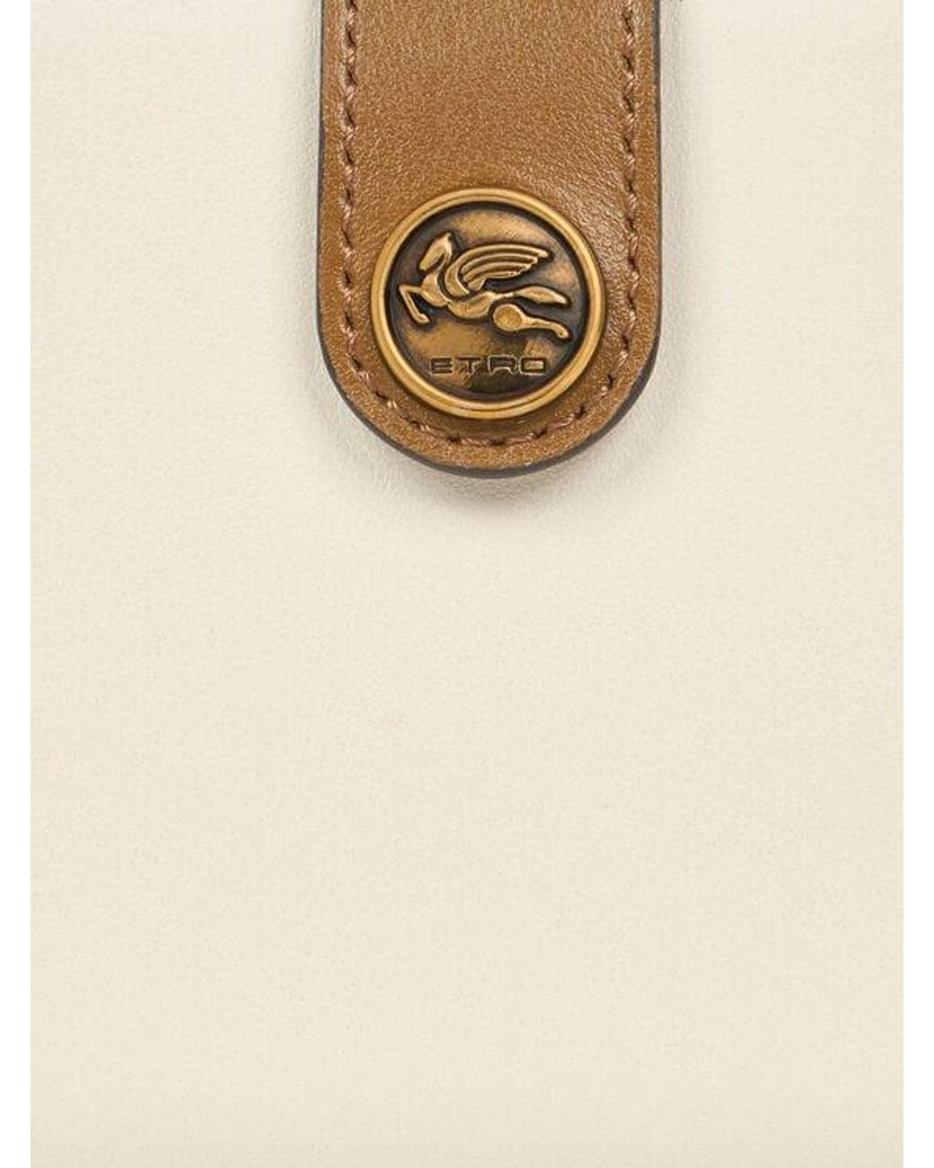Etro White Leather Wallet With Pegaso Button