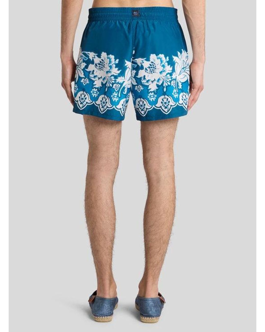 Etro Blue Swimsuit With Placed Floral Print for men