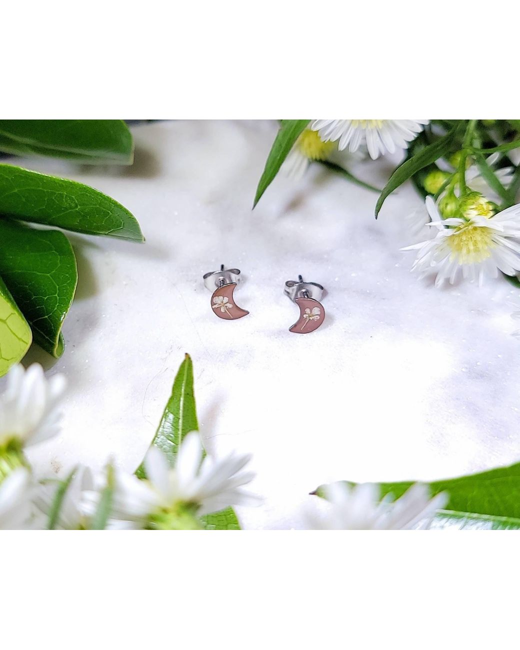 Pressed Flower Earrings Statement EarringsStuds Boho Ceramic