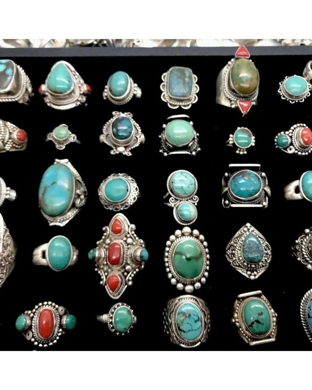 6 TO 8.5 US s212 WHOLESALE 21PC 925 SILVER PLATED TURQUOISE RING LOT 