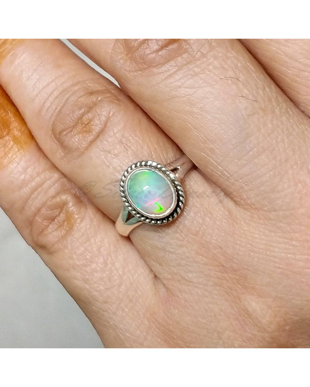 Gem Stone Jewelry Rose Gold Plated Gold Ring Natural Ethiopian Opal Ring Hammered Gemstone Rings Opal Ring