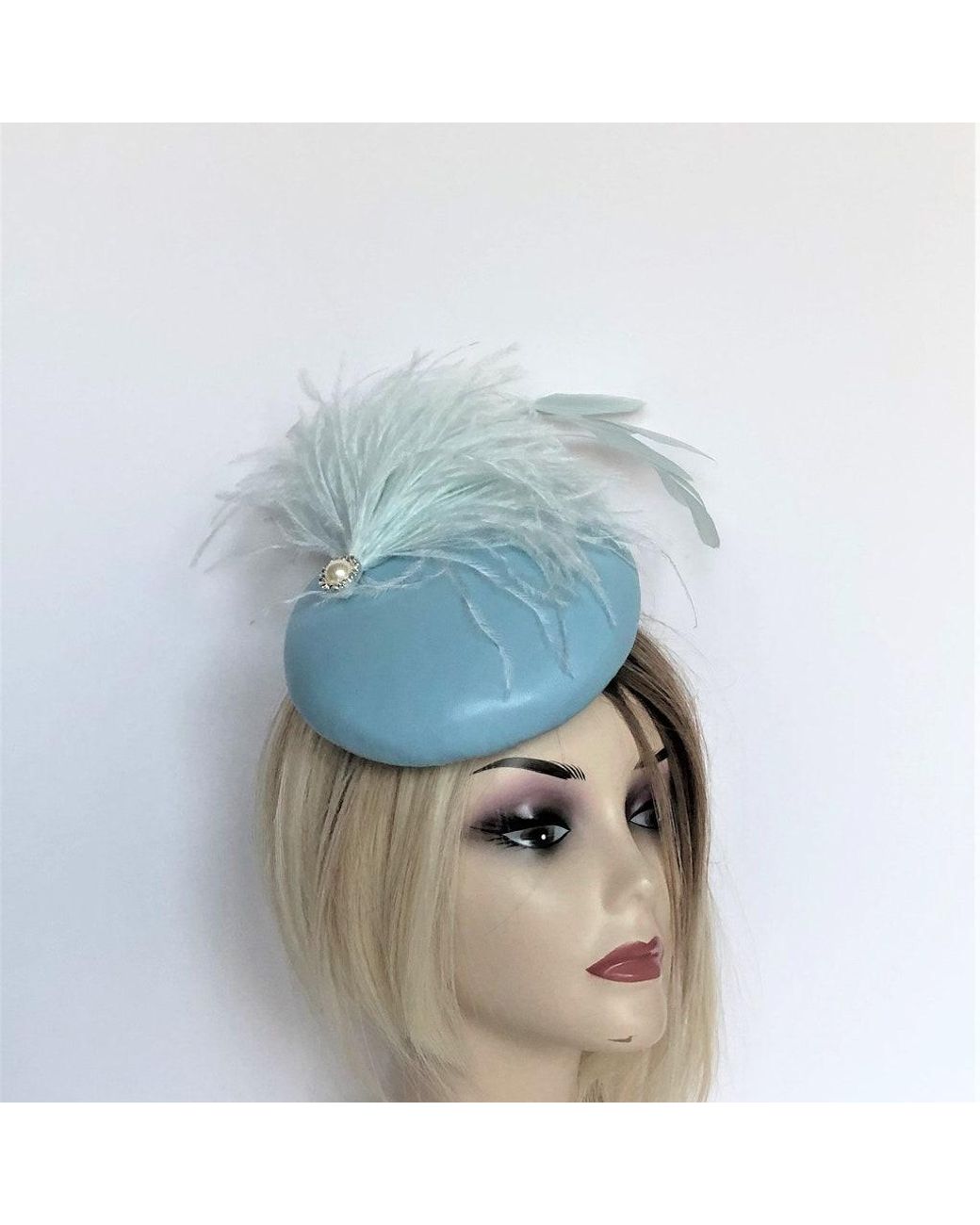 Etsy Powder Blue Leather Pillbox Hat 