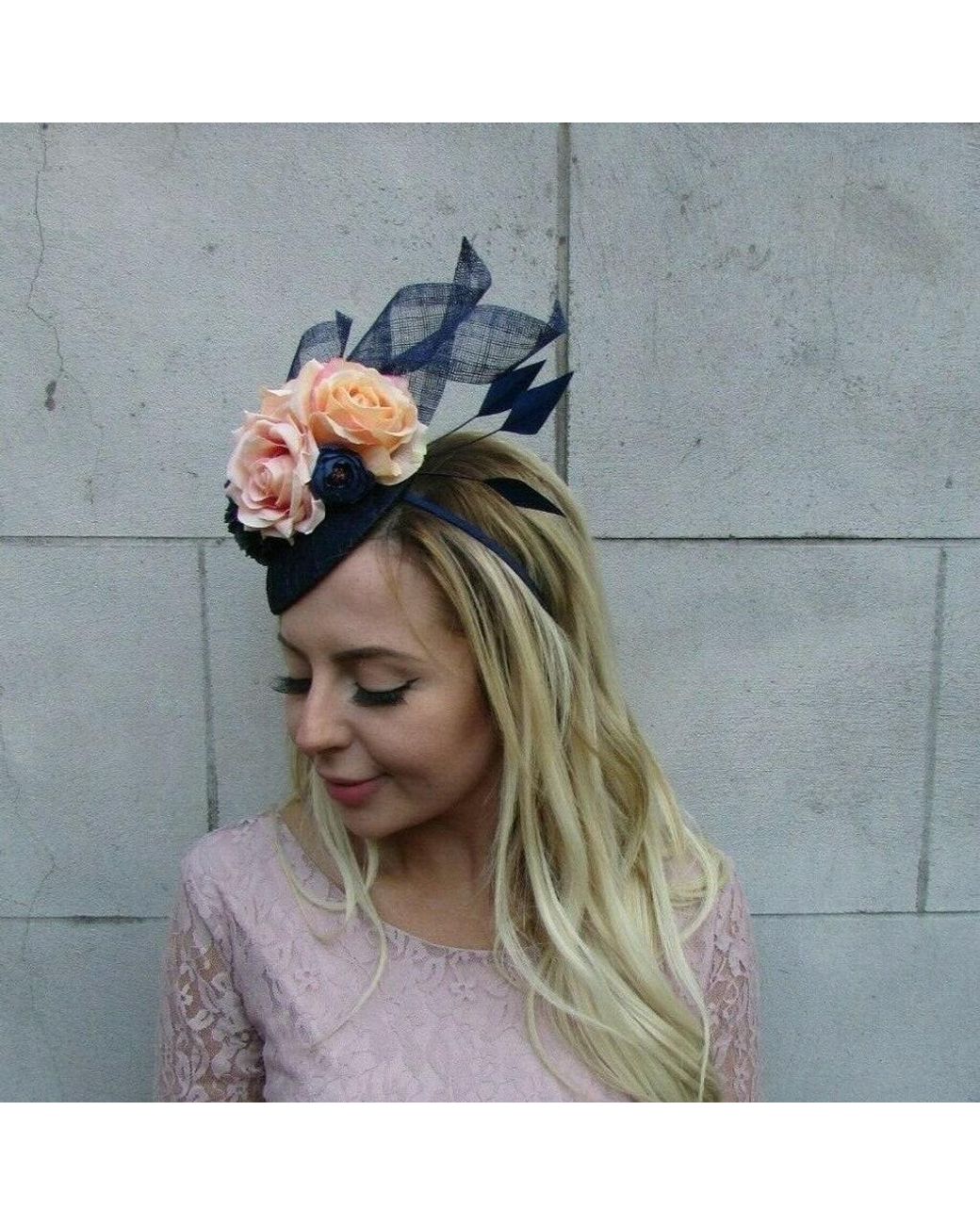 Etsy Navy Blue Peach Apricot Flower 