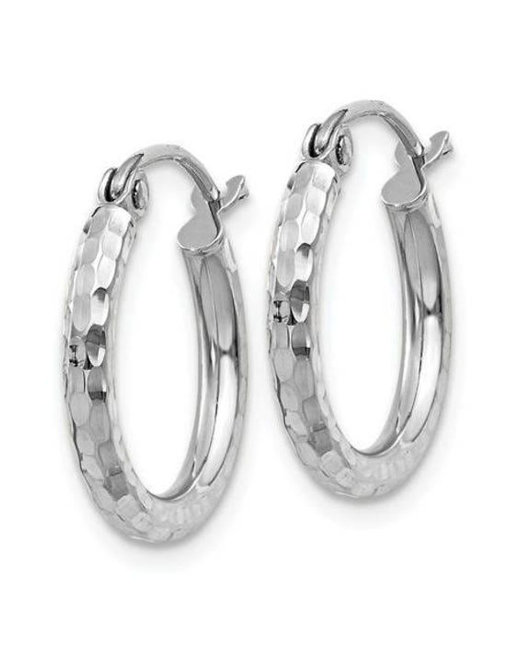 Womens Solid 14K White Gold Hollow Wide Full Diamond Cut Hoop Earrings 