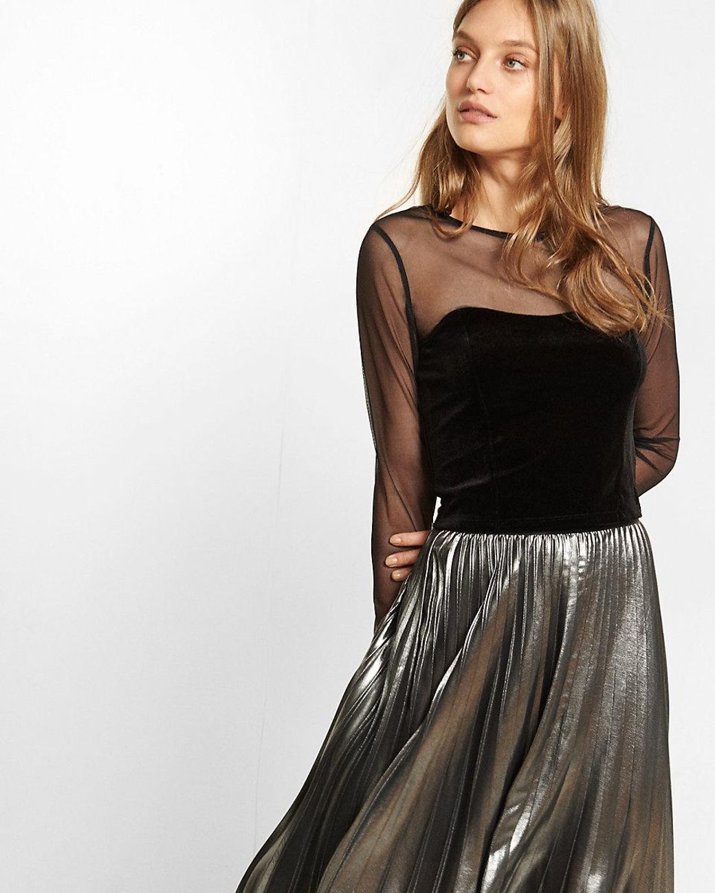 Express Velvet And Mesh Cropped Top in 