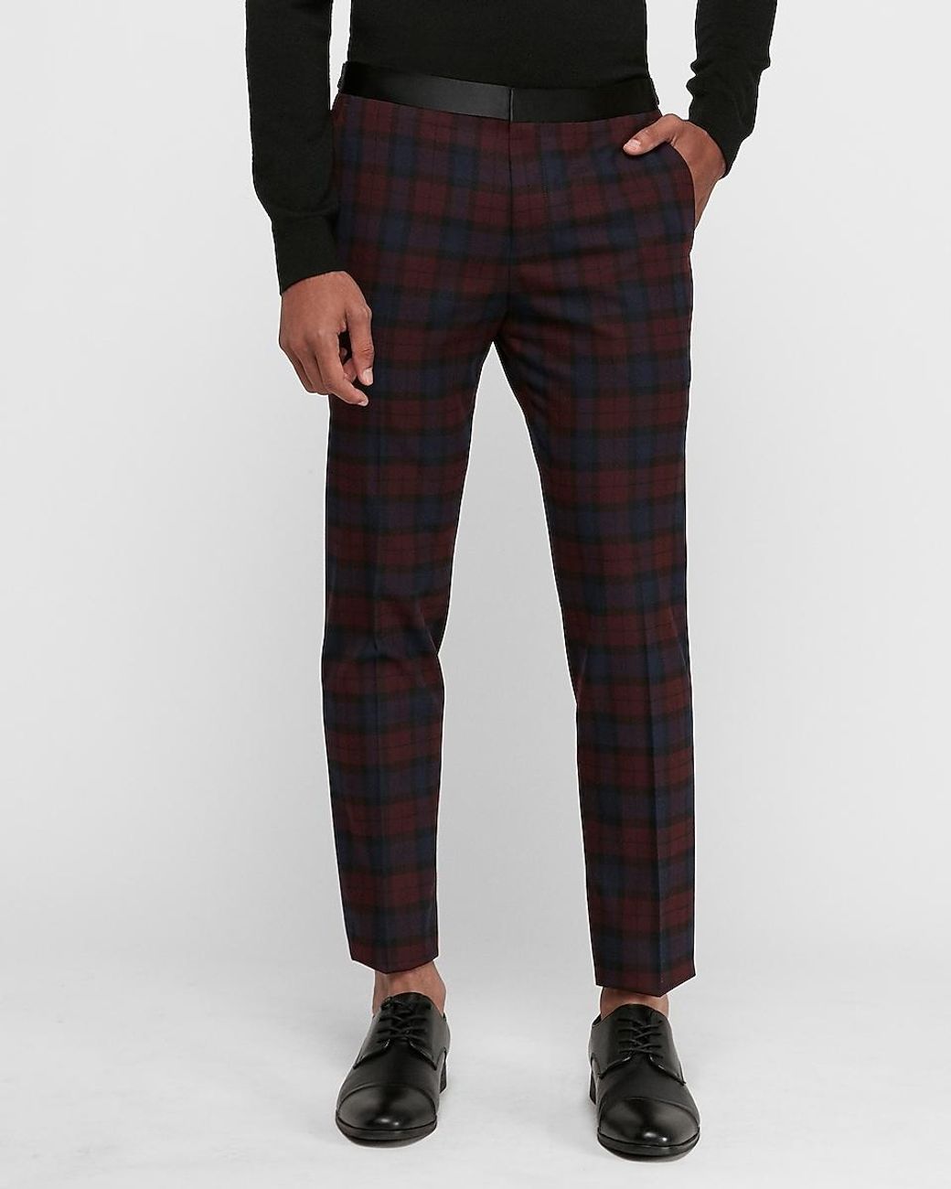 Express Slim Burgundy Plaid Tuxedo 