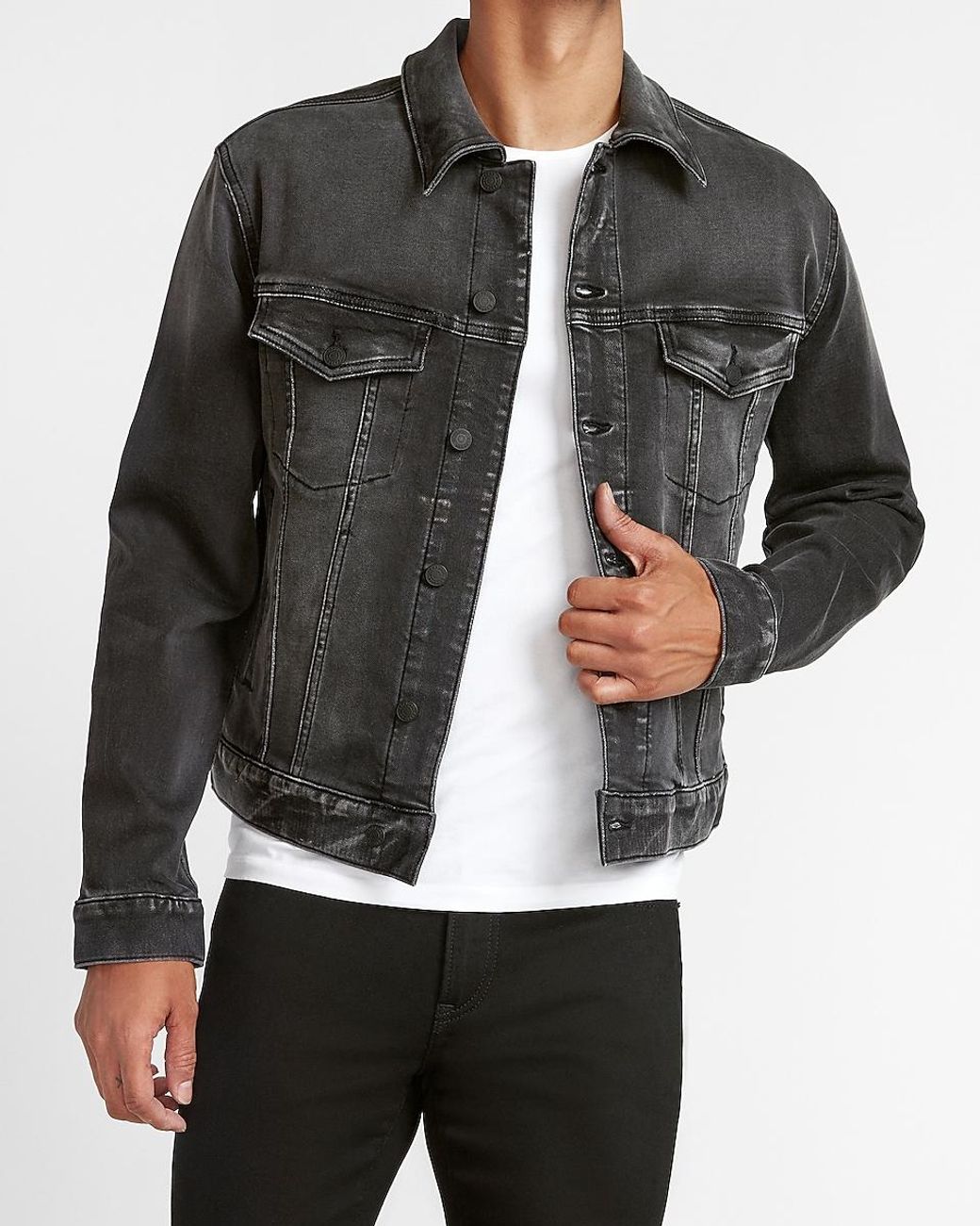 Express Faded Black Knit Denim Jacket 