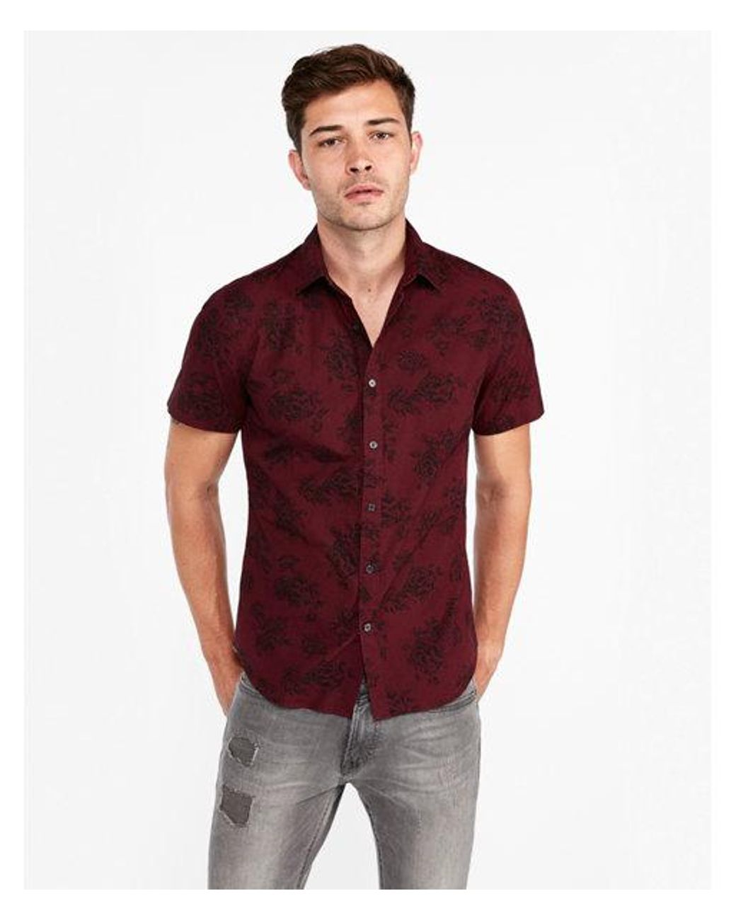 Express Cotton Slim Burgundy Floral 