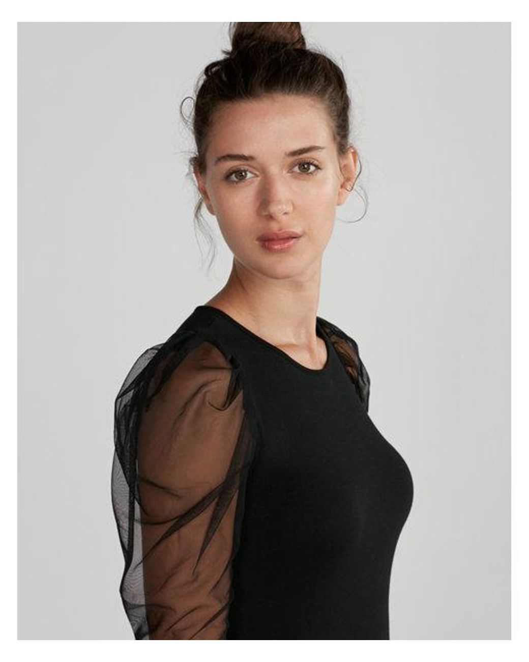 Express Mesh Puff Sleeve Top in Black 