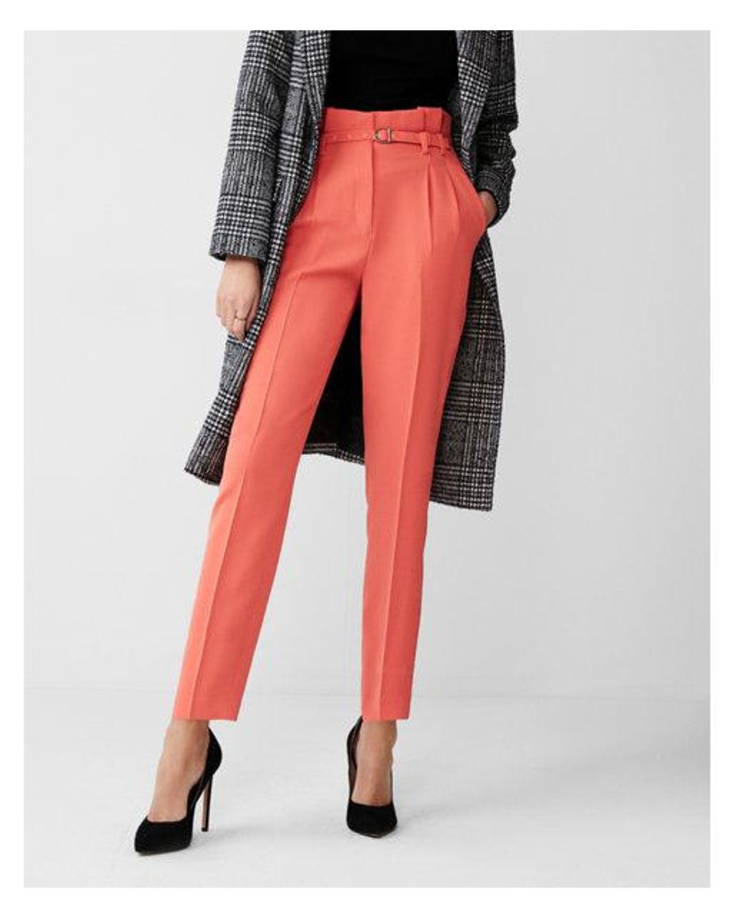 High Waisted Belted Paperbag Ankle Pant 