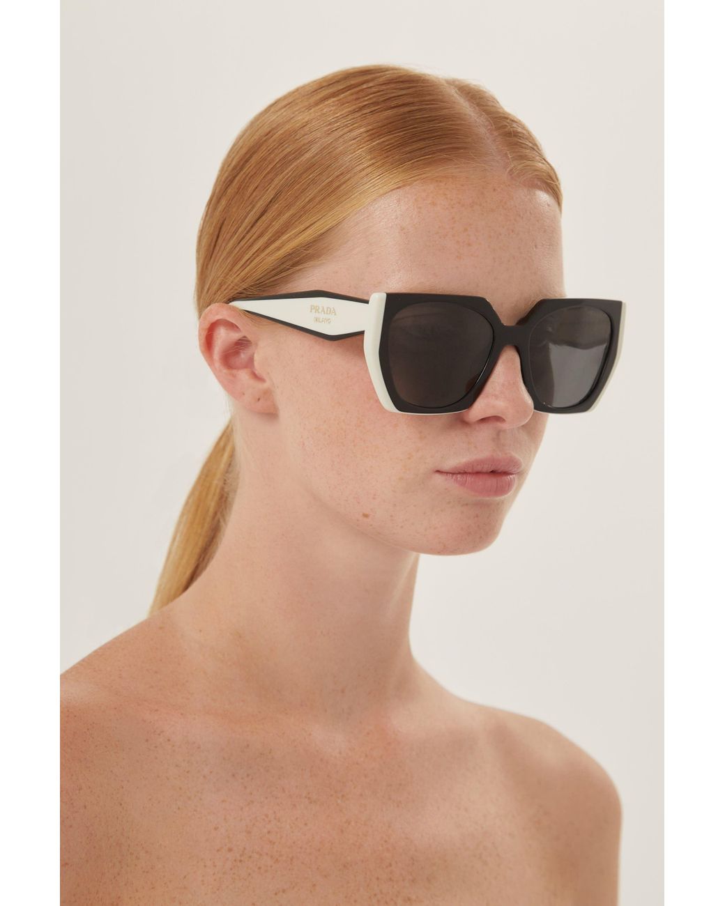 Prada Oversized Cat Eye Black And White Sunglasses in Brown | Lyst