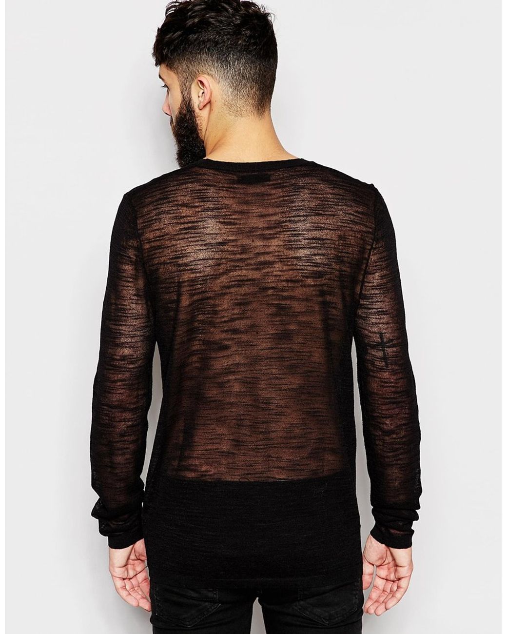 ASOS Sweater In Sheer Knit in Black for Men | Lyst