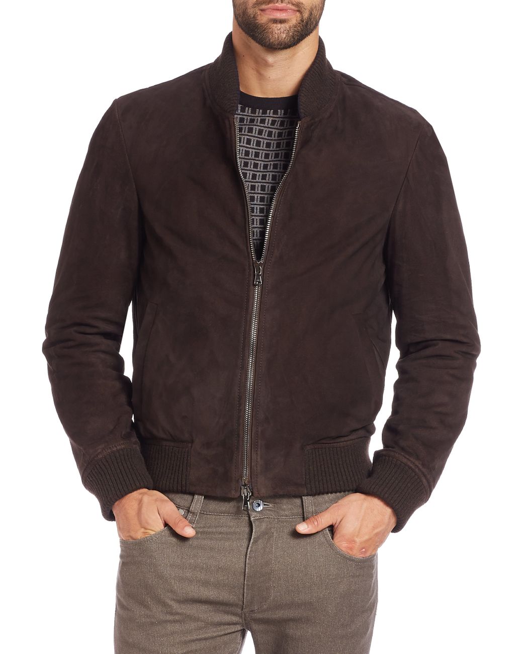 Saks Fifth Avenue Suede Bomber Jacket in Brown for Men | Lyst