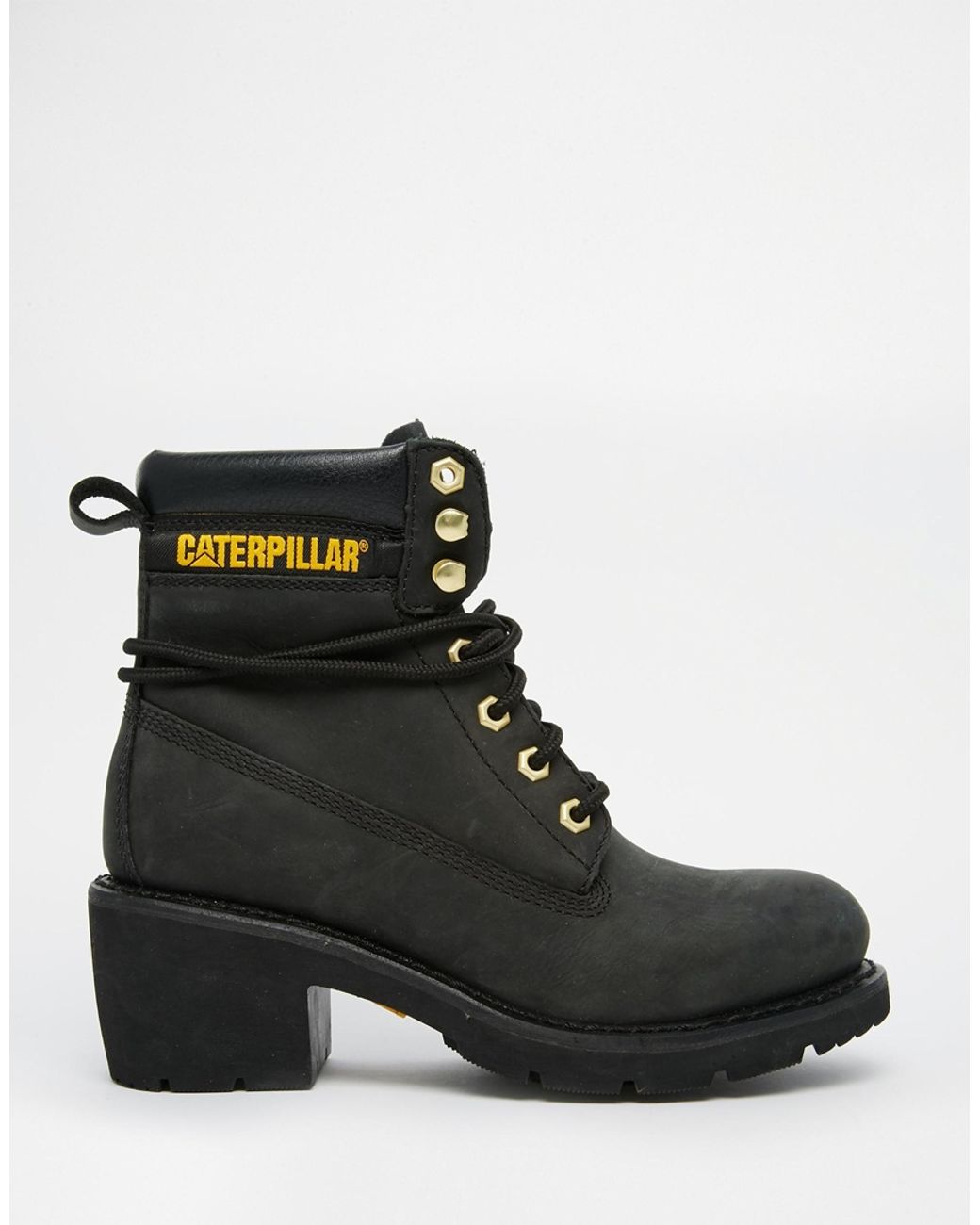 Caterpillar Ottawa Black Heeled Leather Ankle Boots - Black | Lyst