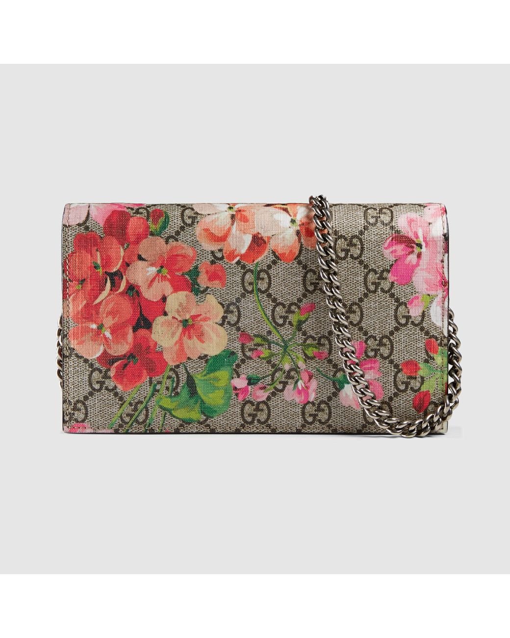 Gucci Blooms GG Supreme Brown Canvas Wallet Blossoms Blue Floral Box New