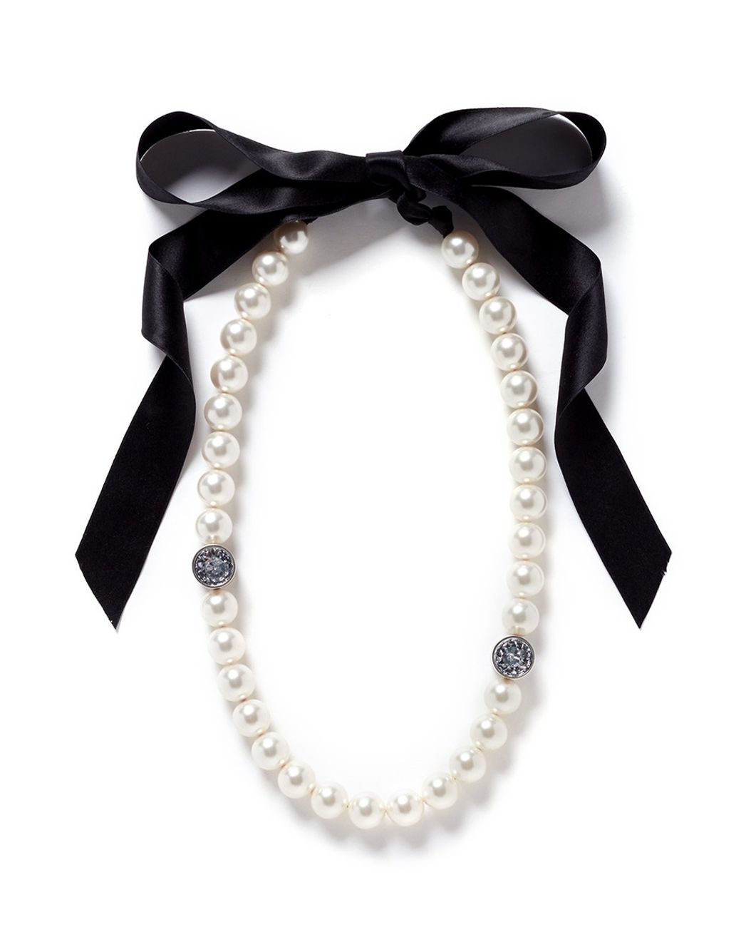 Lanvin Pearl Strand Satin Ribbon Necklace in White