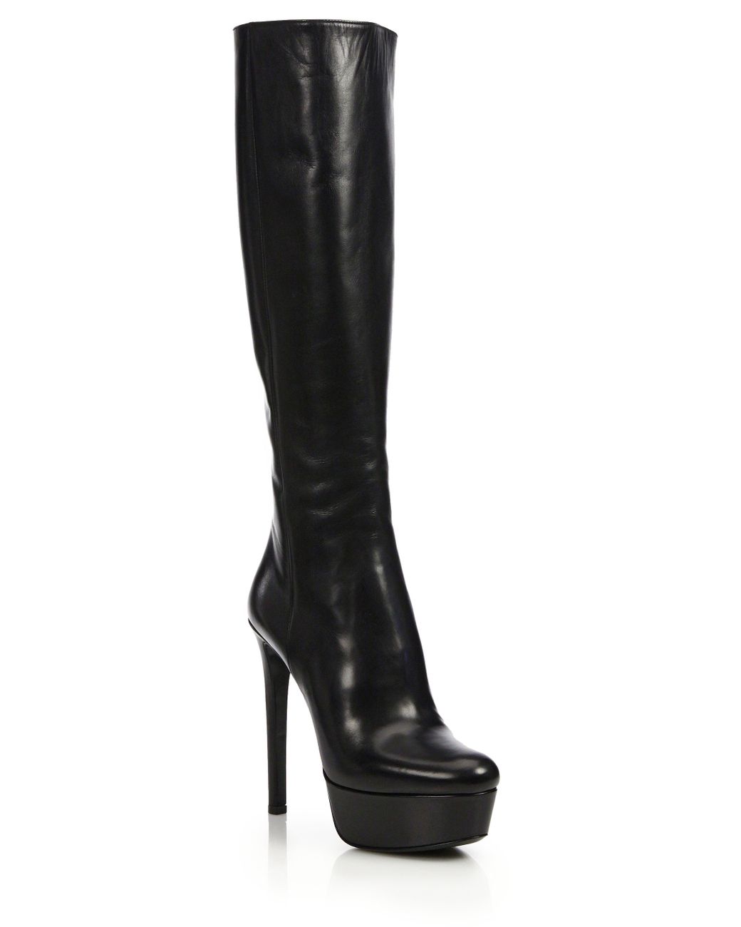 Prada Leather Knee-high Platform Boots in Black | Lyst