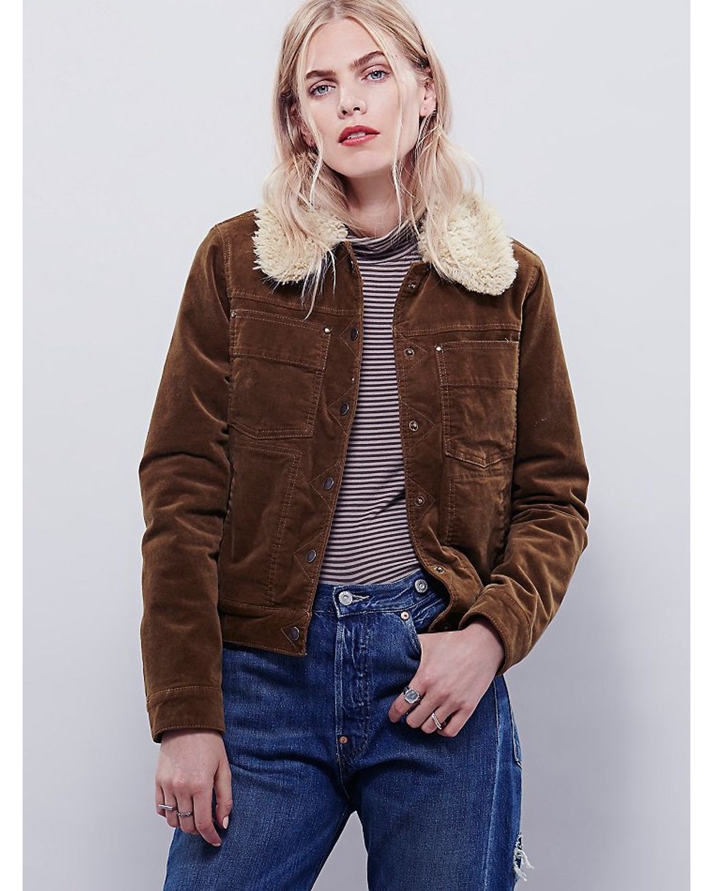 Free People Womens Sherpa Lined Uncut Cord Jacket in Brown Lyst