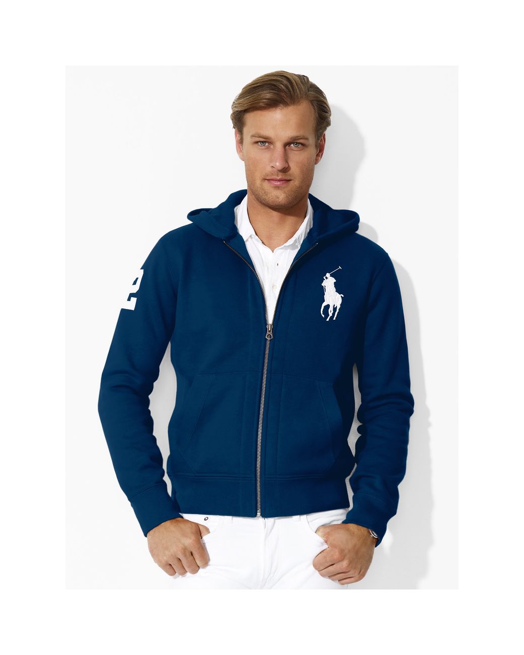 Polo Ralph Lauren Big Pony Fleece Hoodie in Blue for Men | Lyst