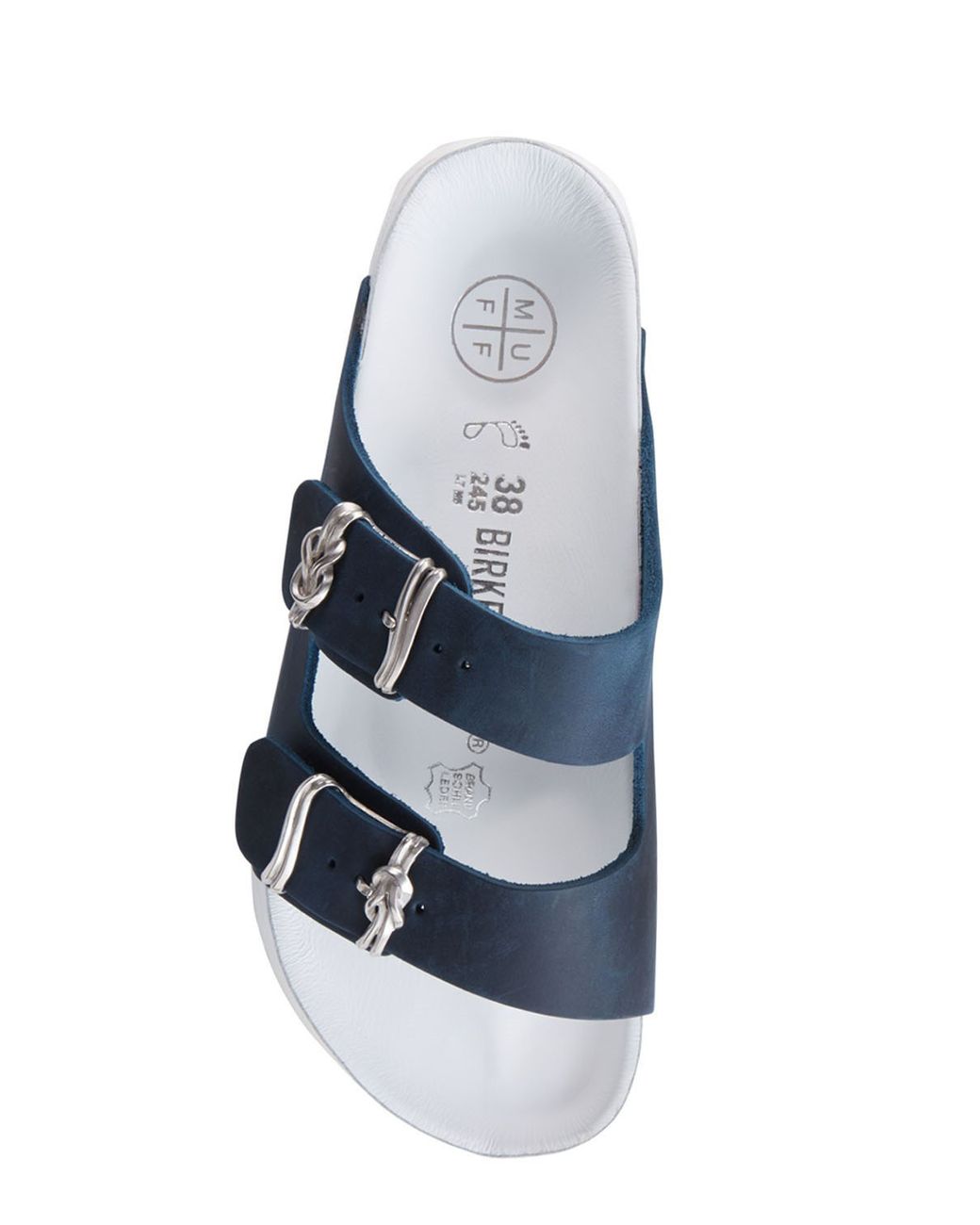 Birkenstock Muff Arizona Silver Knot Slide Sandals in Blue | Lyst