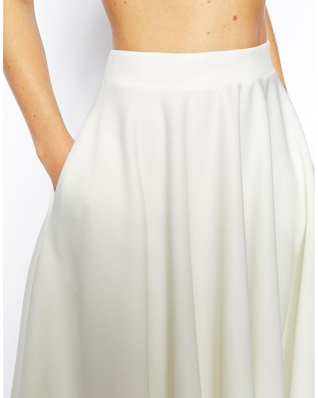 ASOS Full Midi Skirt in Scuba with Pockets in White | Lyst