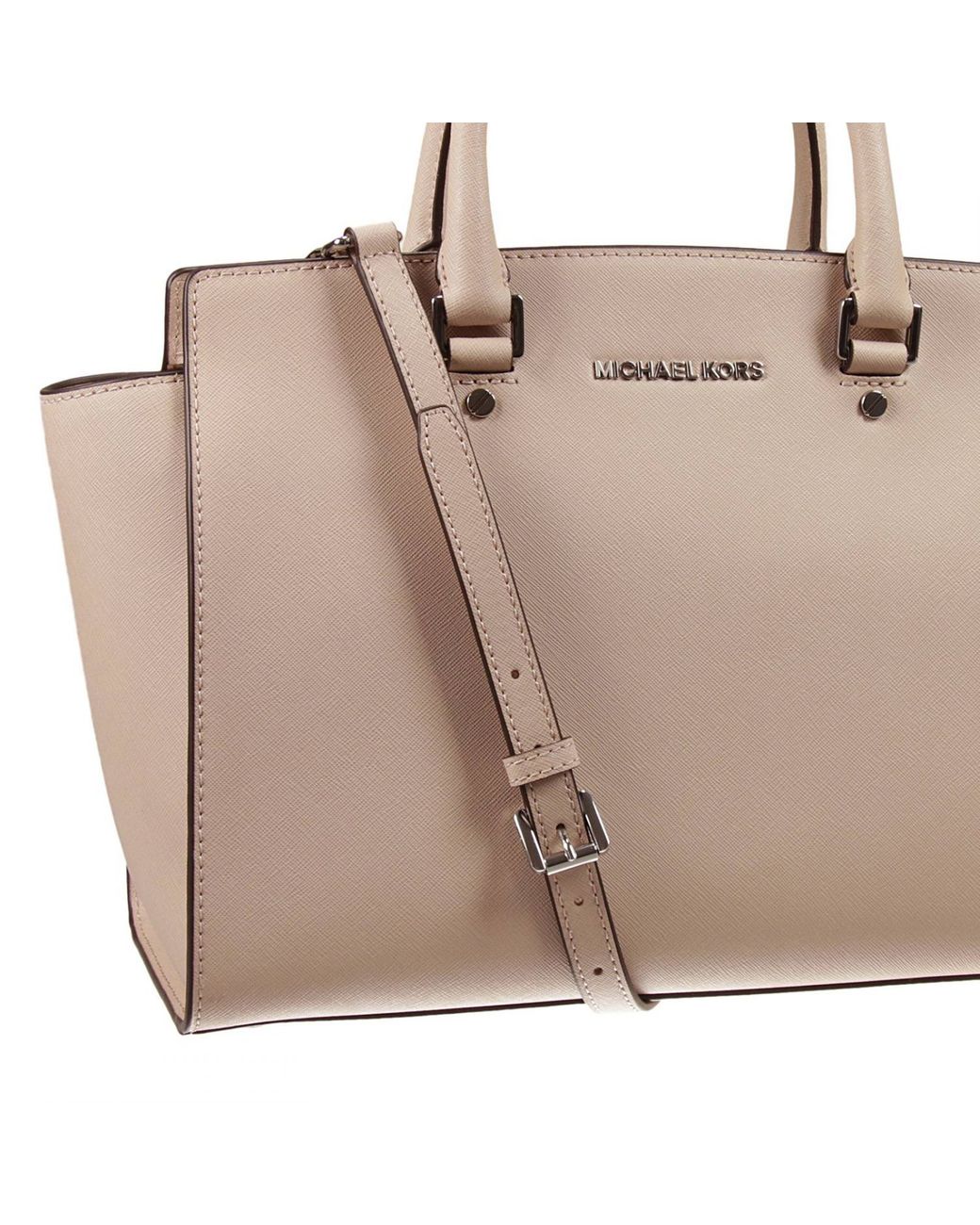 Michael Kors - Beige Leather Studded Trim Crossbody Bag – Current Boutique
