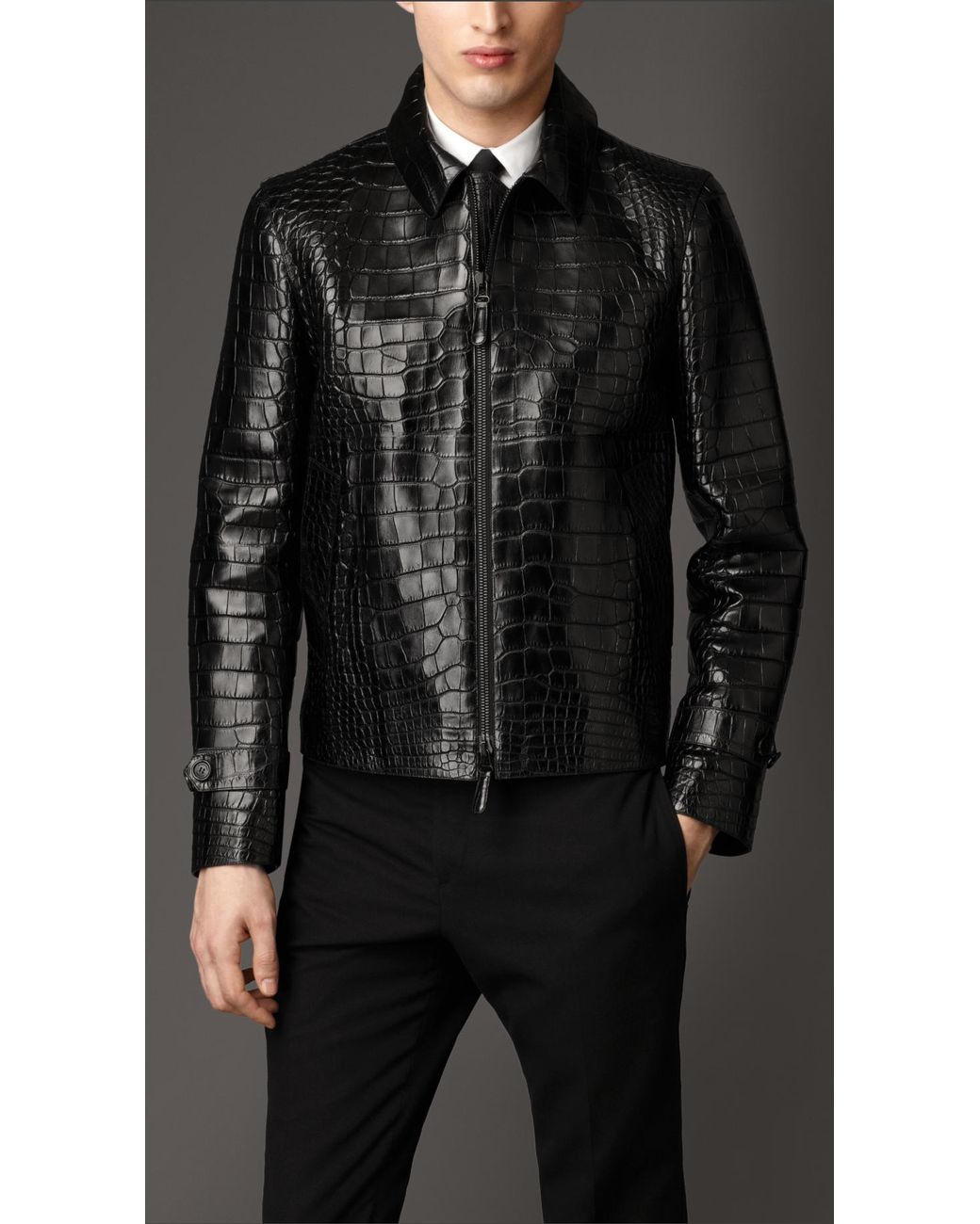 Burberry Alligator Leather Jacket in Black for Men | Lyst