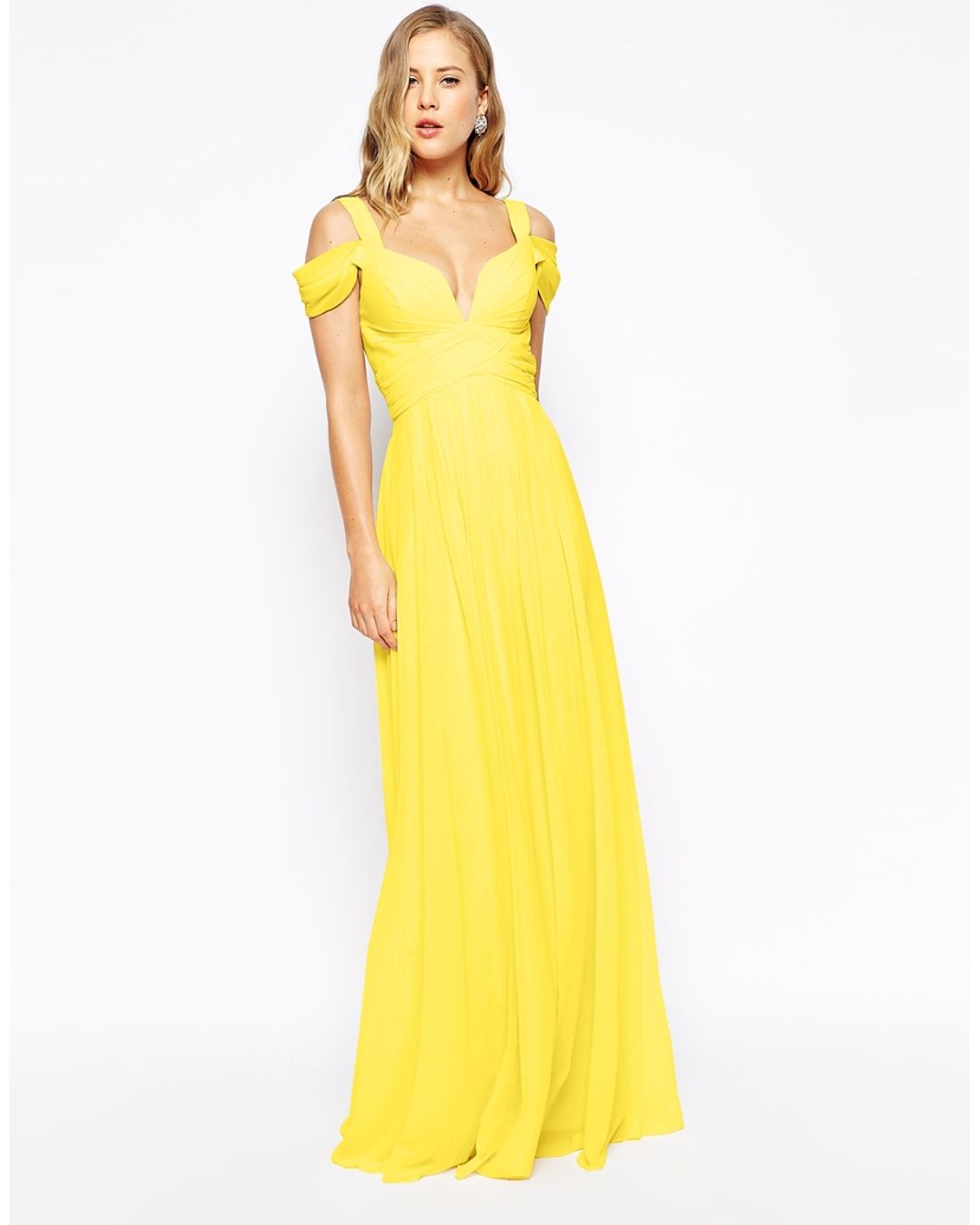 Forever Unique Sweetheart Maxi Dress With Off Shoulder in Yellow | Lyst