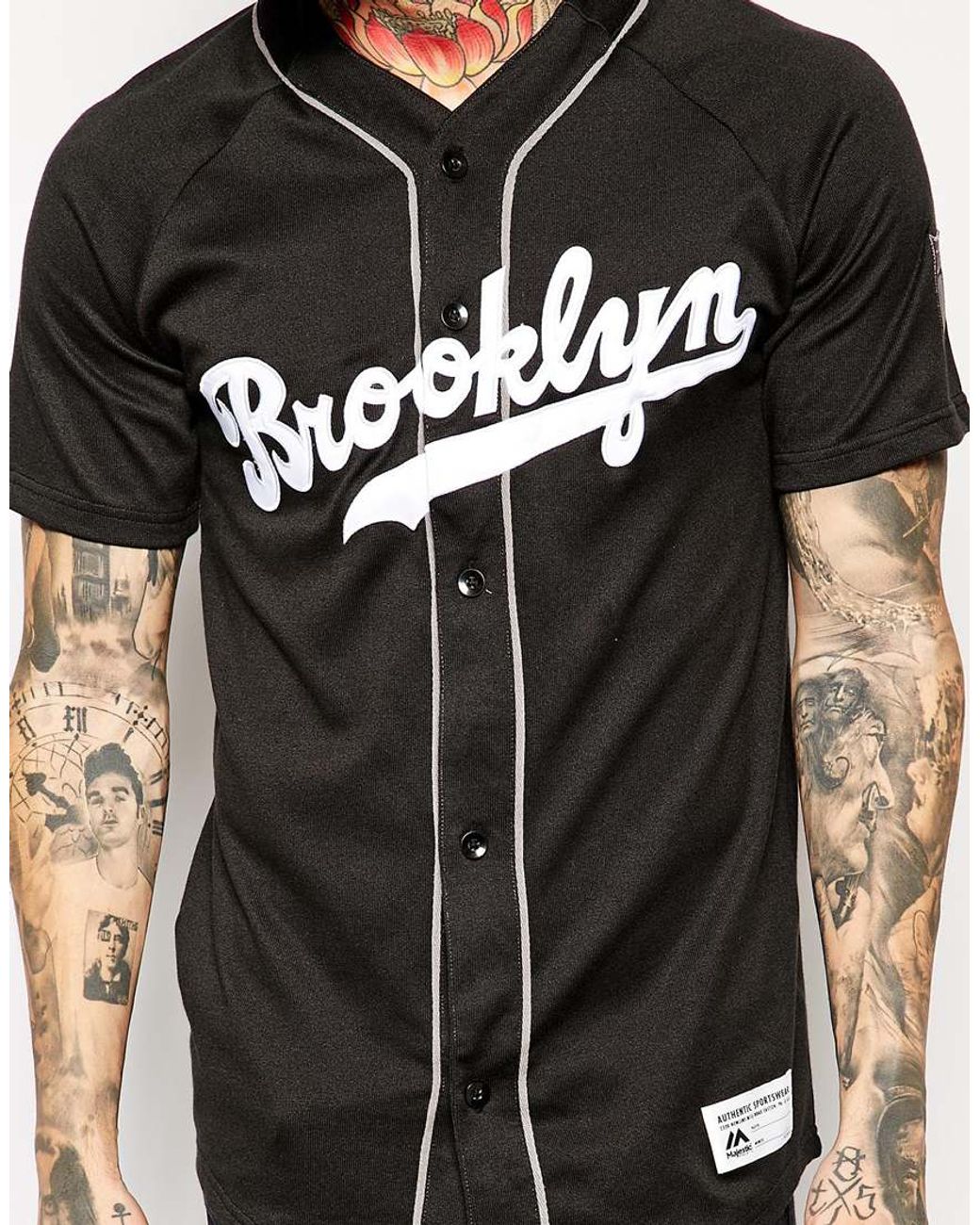 Majestic Brooklyn Dodgers Baseball Jersey in Black for Men