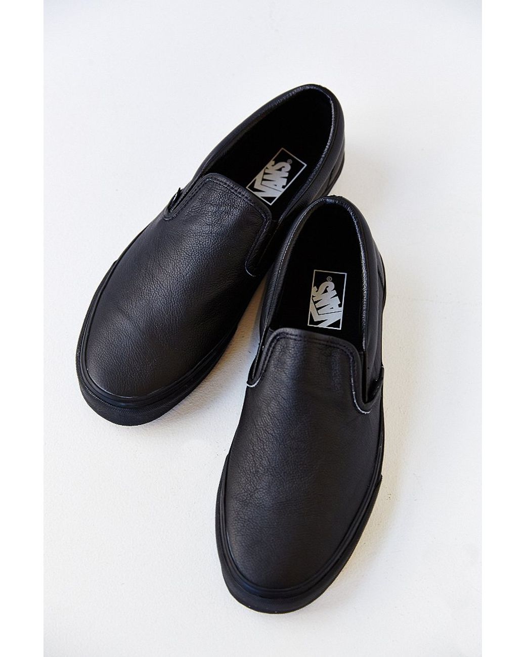 Vans Classic Leather Slip-On Sneaker in Black for Men Lyst