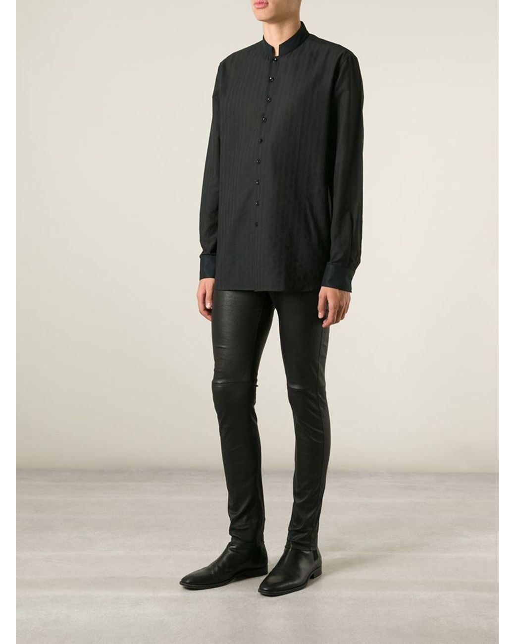 Saint Laurent Mandarin Collar Shirt in Black for Men | Lyst