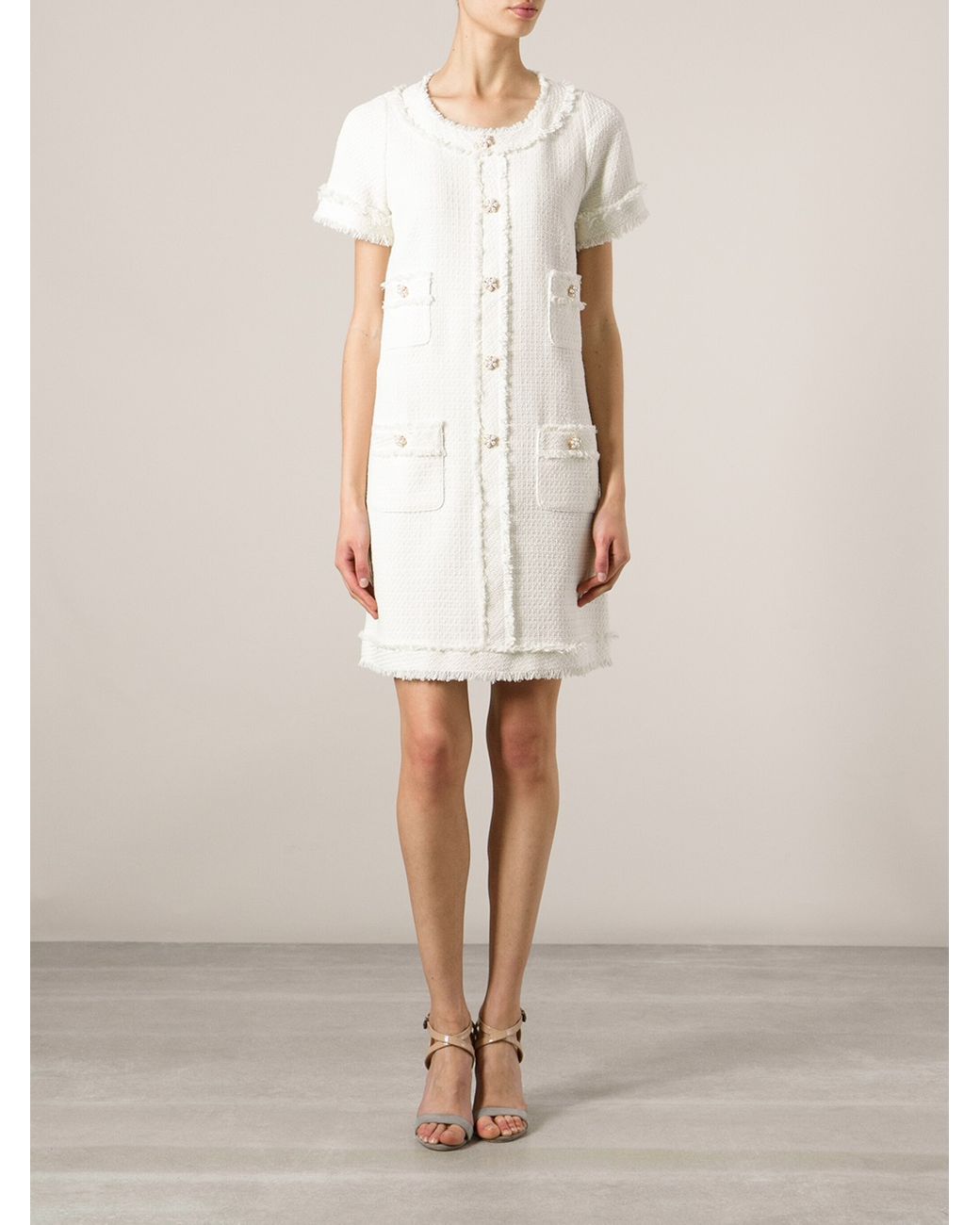 Edward Achour Paris Bouclé Shift Dress in White | Lyst