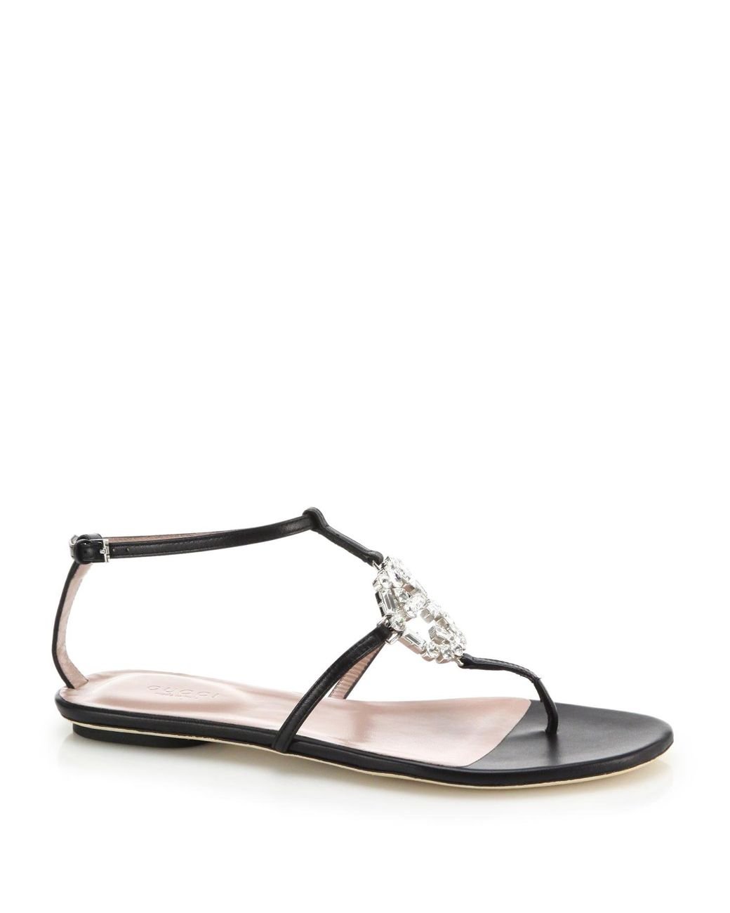 Gucci Gg Sparkling Crystal & Leather Logo Sandals in Black | Lyst