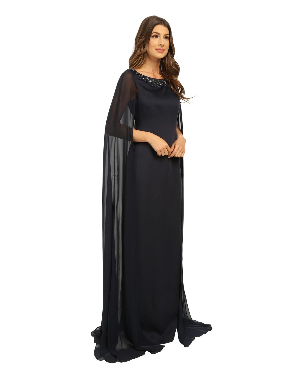 Adrianna Papell Cape Dress With Neck Beading in Black Lyst