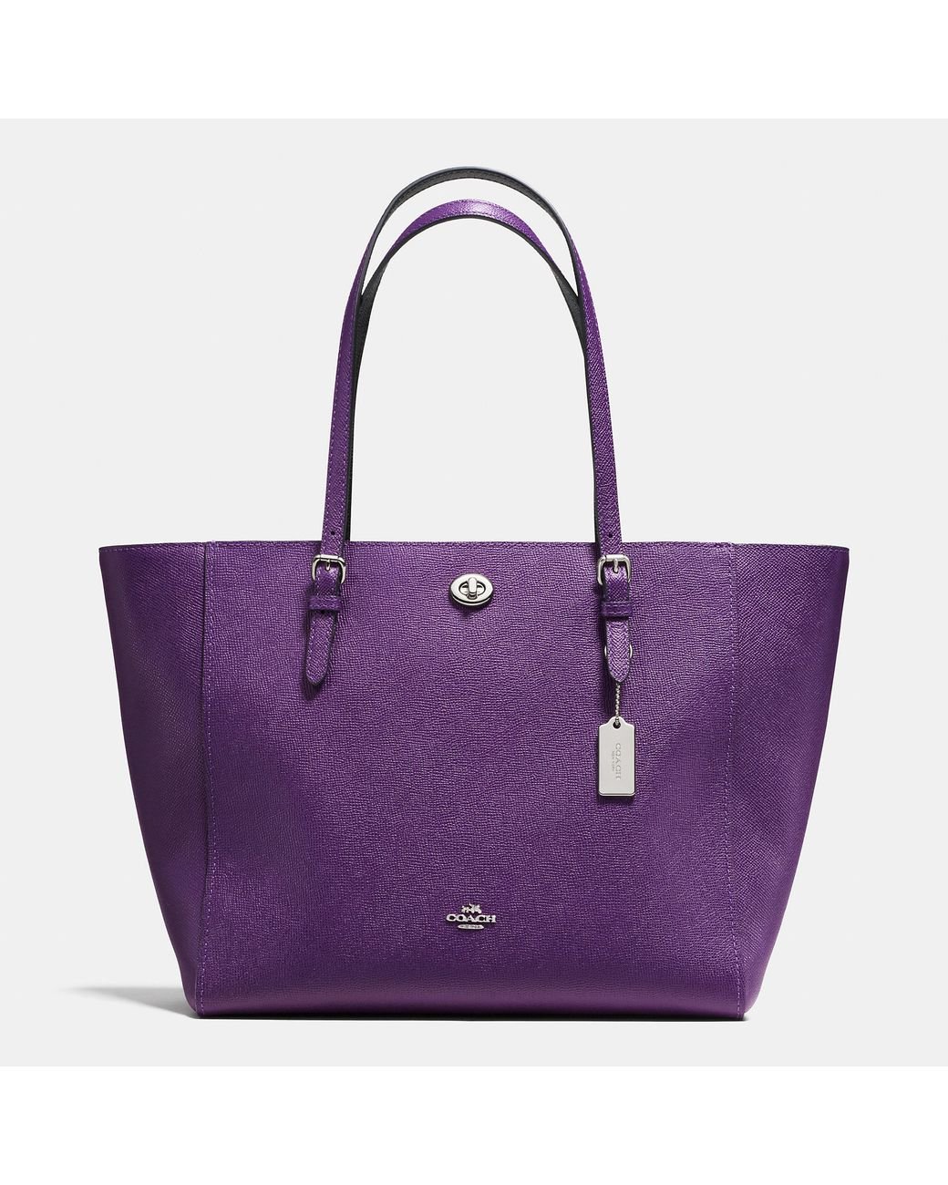 COACH Turnlock Tote In Bicolor Crossgrain Leather in Purple | Lyst