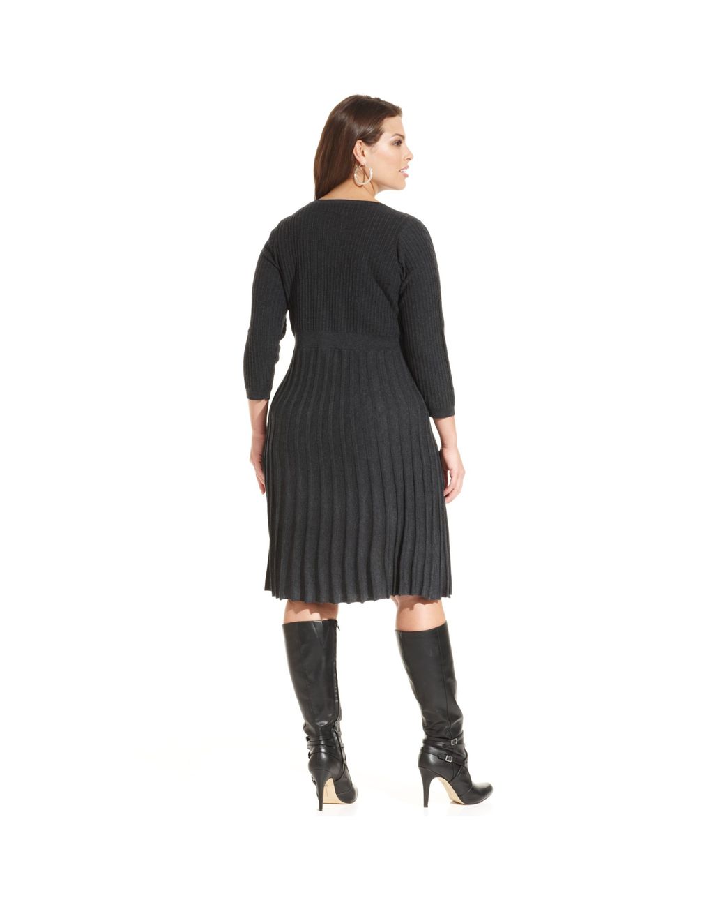 Calvin Klein Pleated Sweater Dress in Black | Lyst
