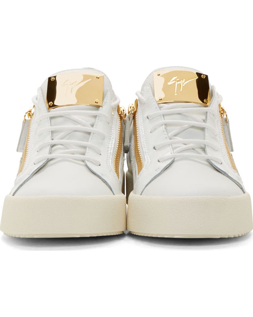 Giuseppe White Leather Gold Zip Lace-up for Men |
