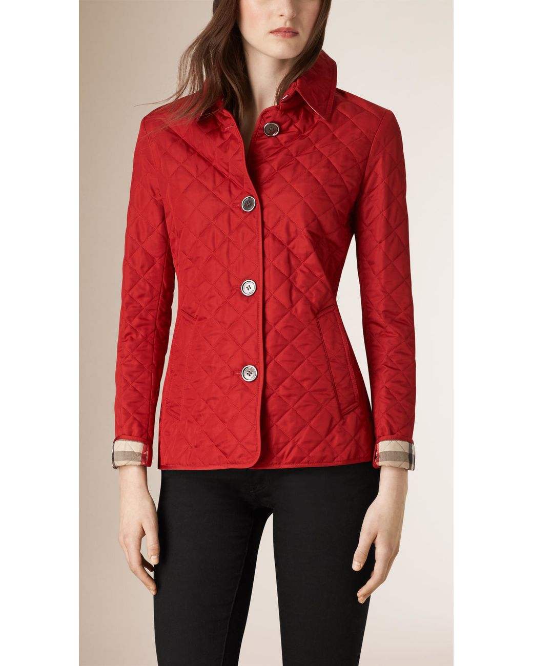 Burberry Diamond Quilted Jacket in Red | Lyst