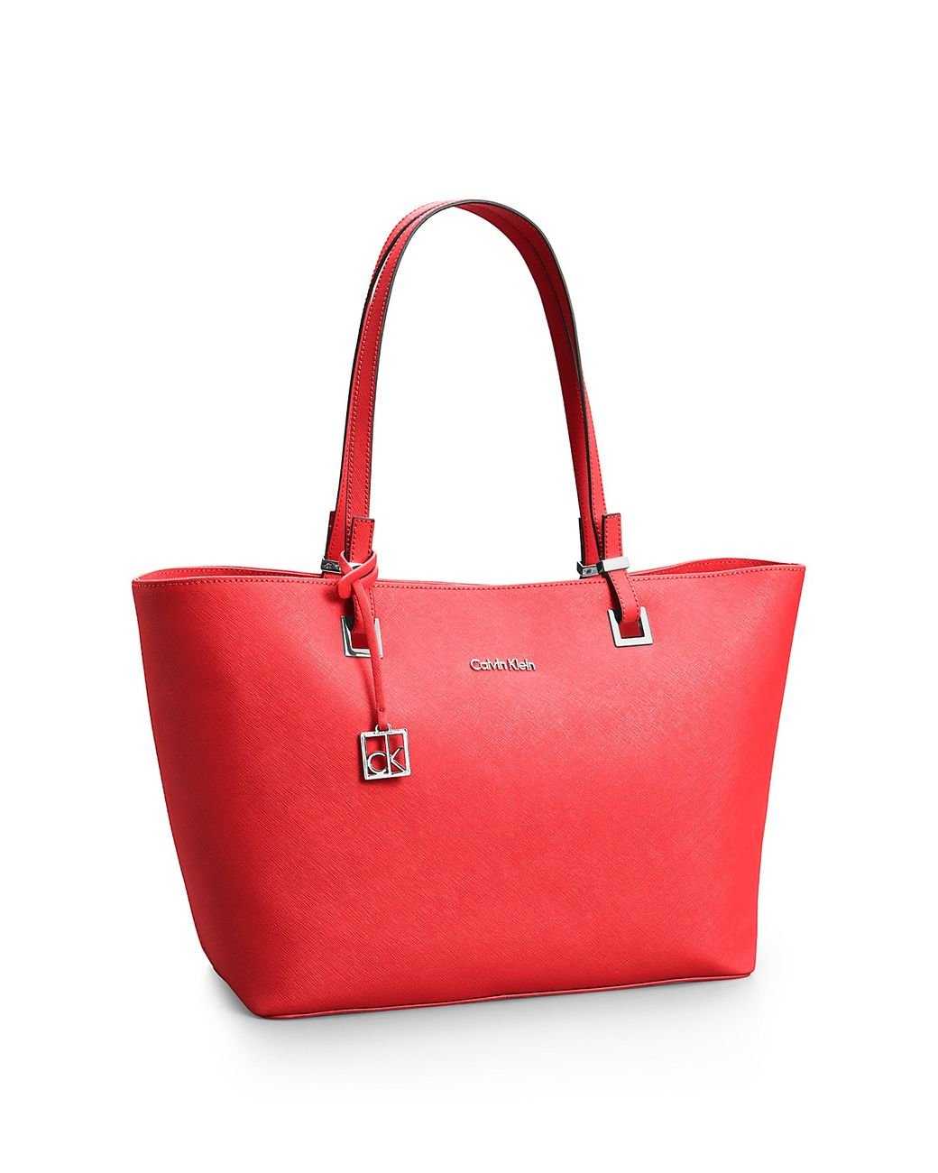 Calvin Klein Scarlett Saffiano Leather Shopper Tote in Cerise (Red) | Lyst