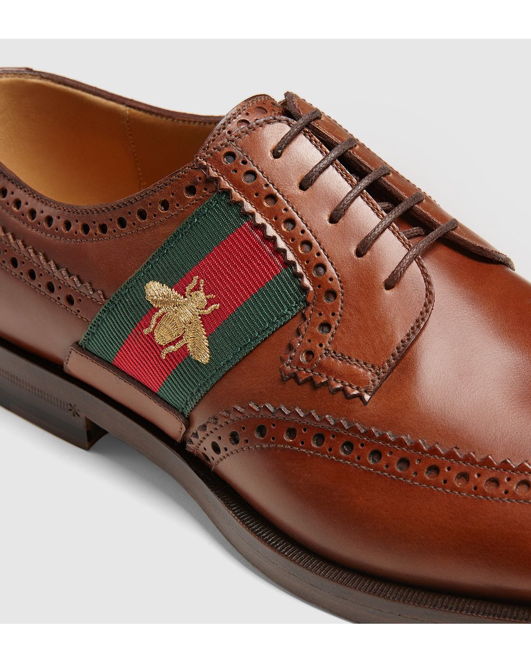 Gucci Leather Lace-up With Bee Web in Brown for Men | Lyst