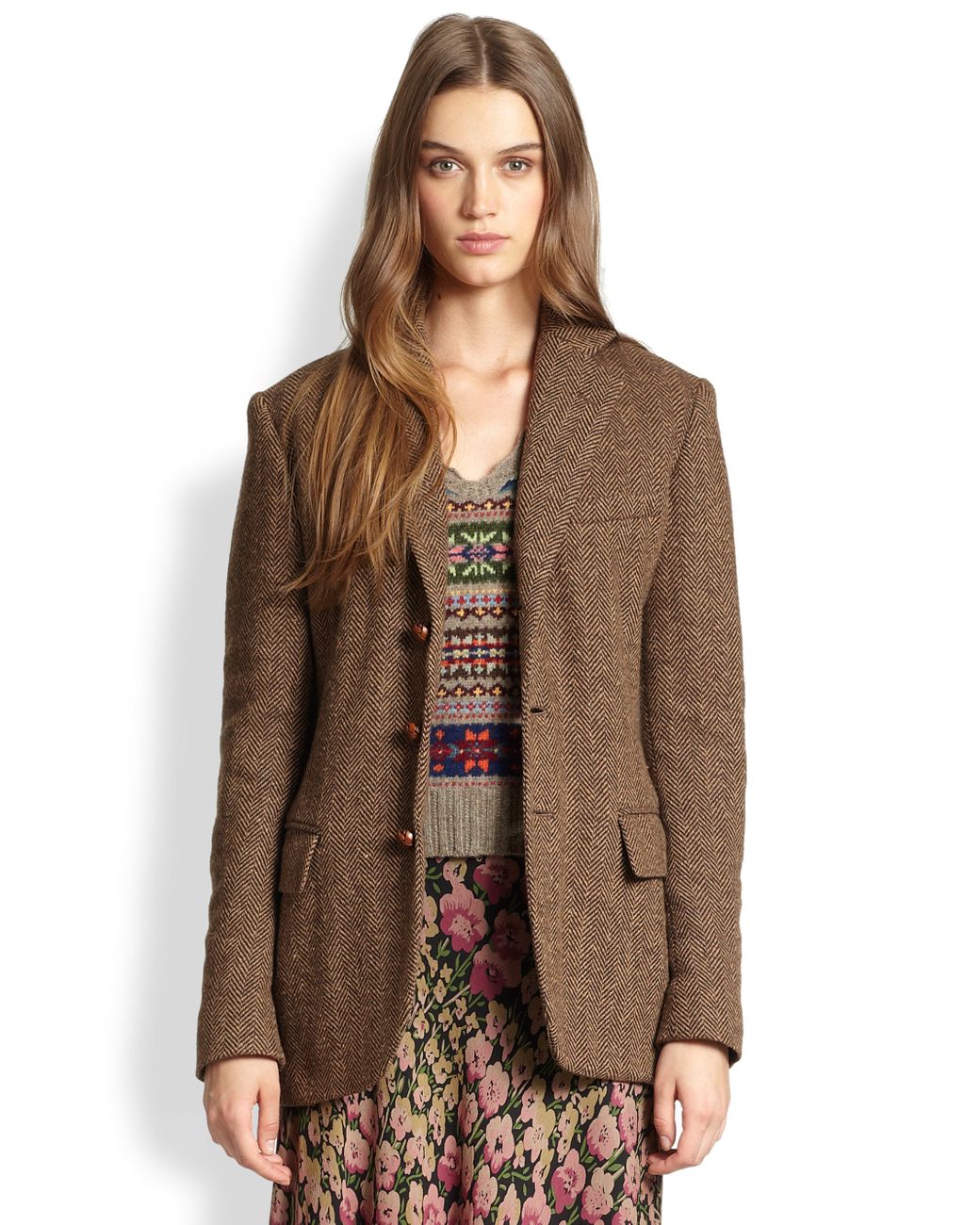Polo Ralph Lauren Tweed Boyfriend Jacket in Brown | Lyst