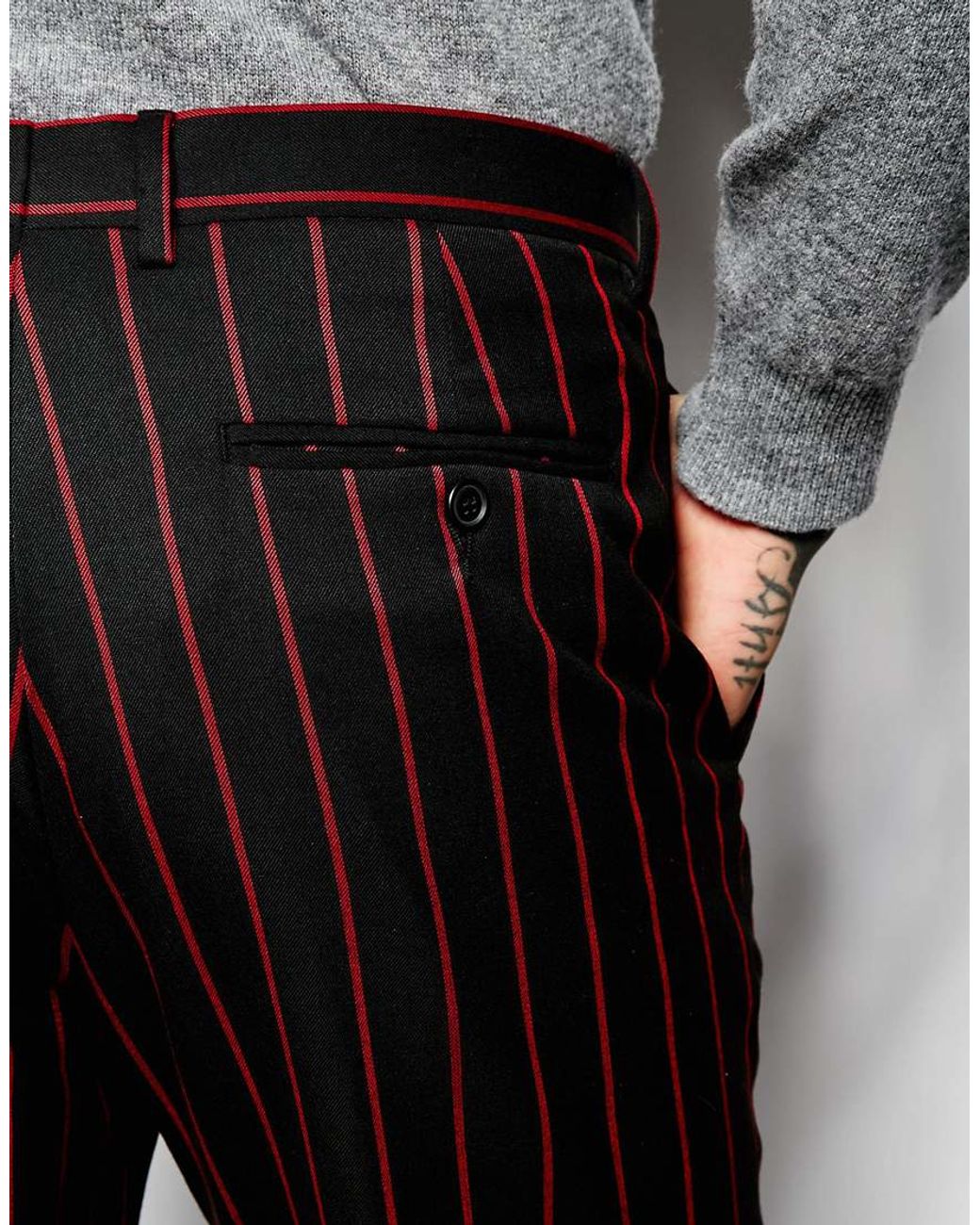 Mens pinstripe store cropped trousers
