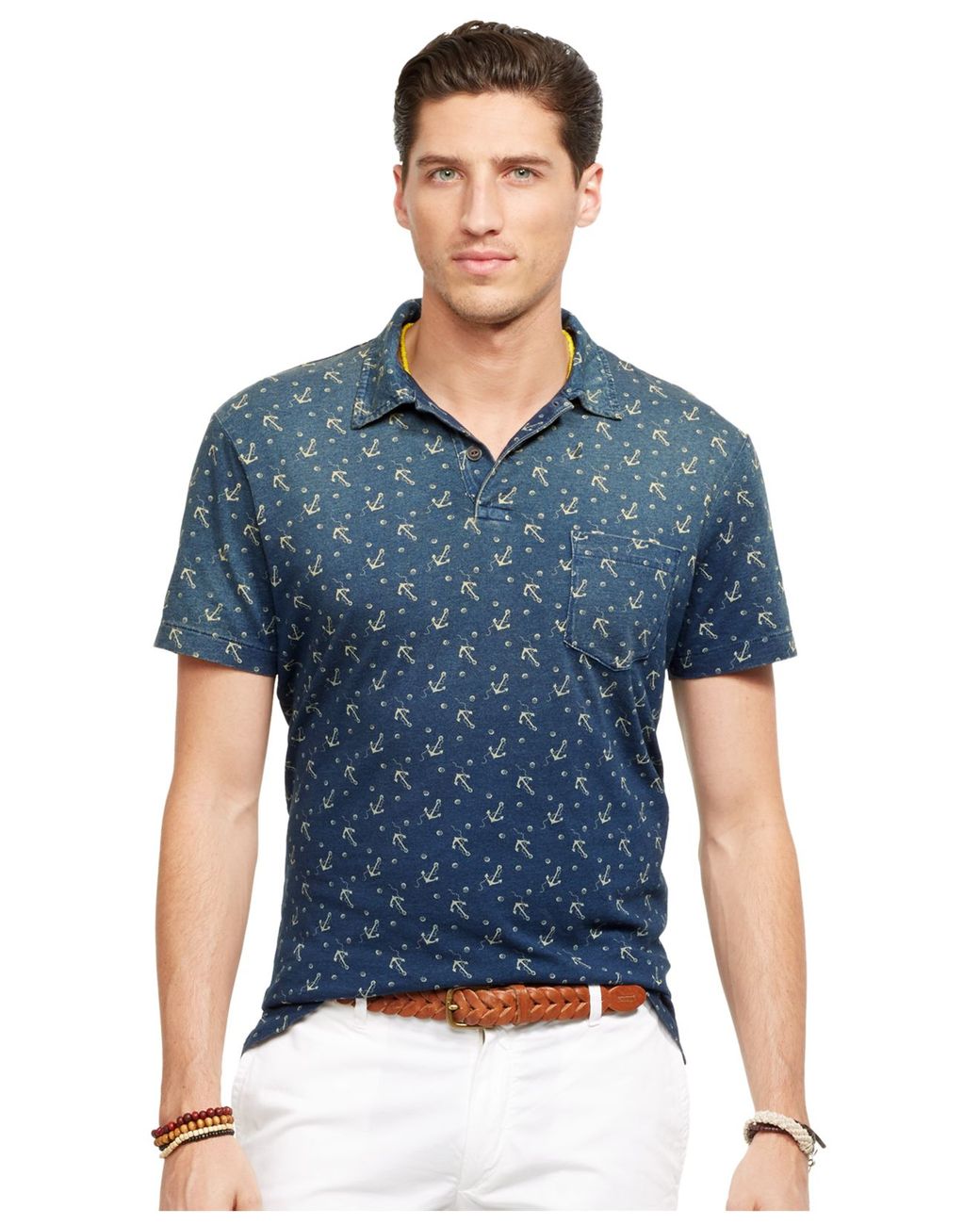 Polo Ralph Lauren Anchor-Print Indigo Polo Shirt in Blue for Men | Lyst