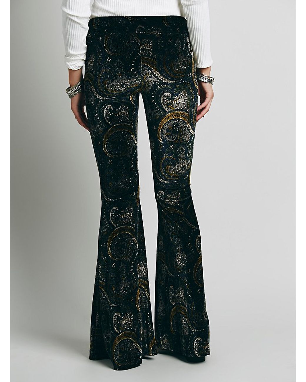 Free People Womens Paisley Velvet Flare in Black | Lyst