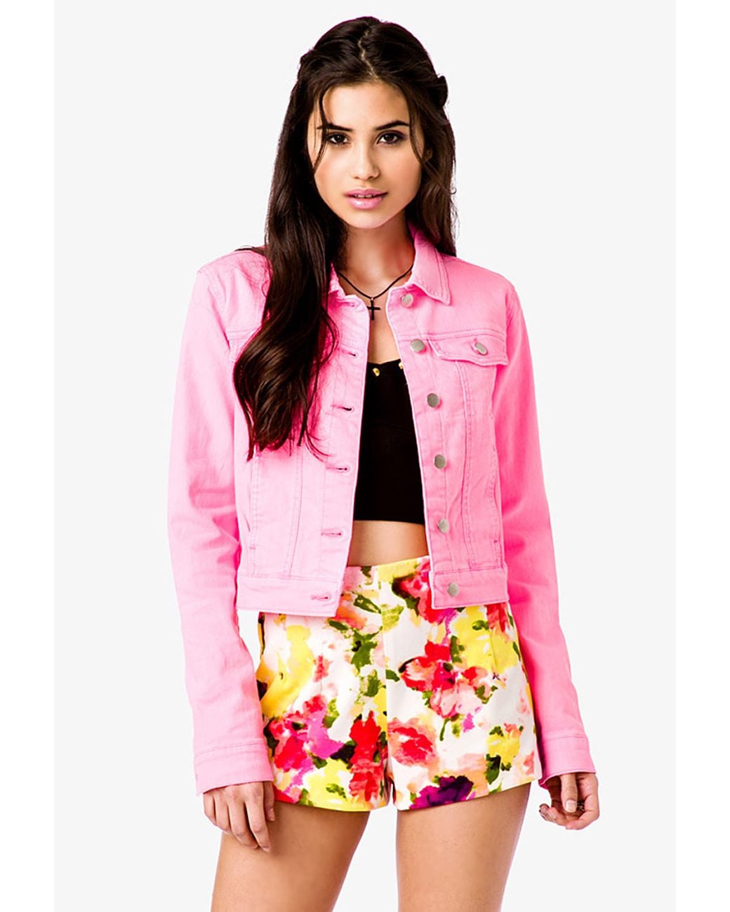 Forever 21 Women's Pink Neon Denim Jacket