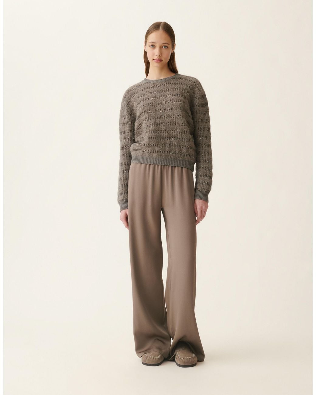Fabiana Filippi Natural Platinum And Mohair Sweater With Sequin Stripes