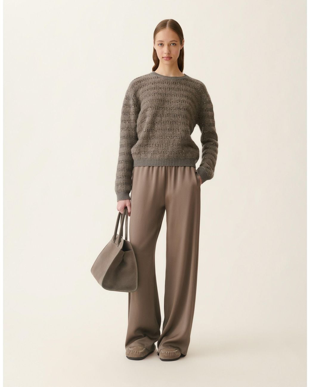 Fabiana Filippi Natural Platinum And Mohair Sweater With Sequin Stripes