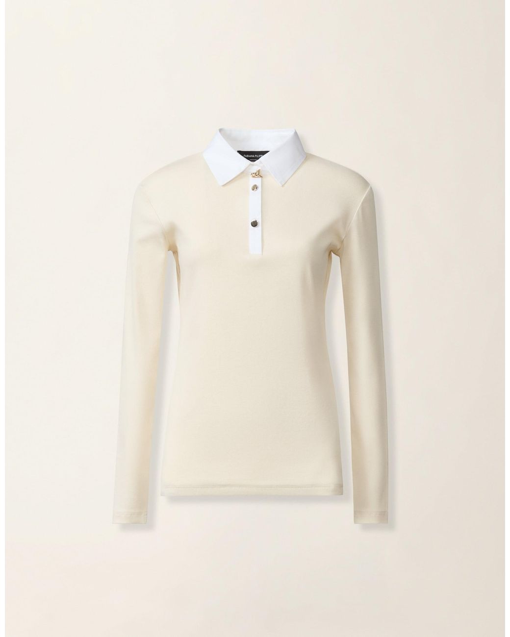 Fabiana Filippi Natural Ribbed Cotton Jersey Long-Sleeved T-Shirt