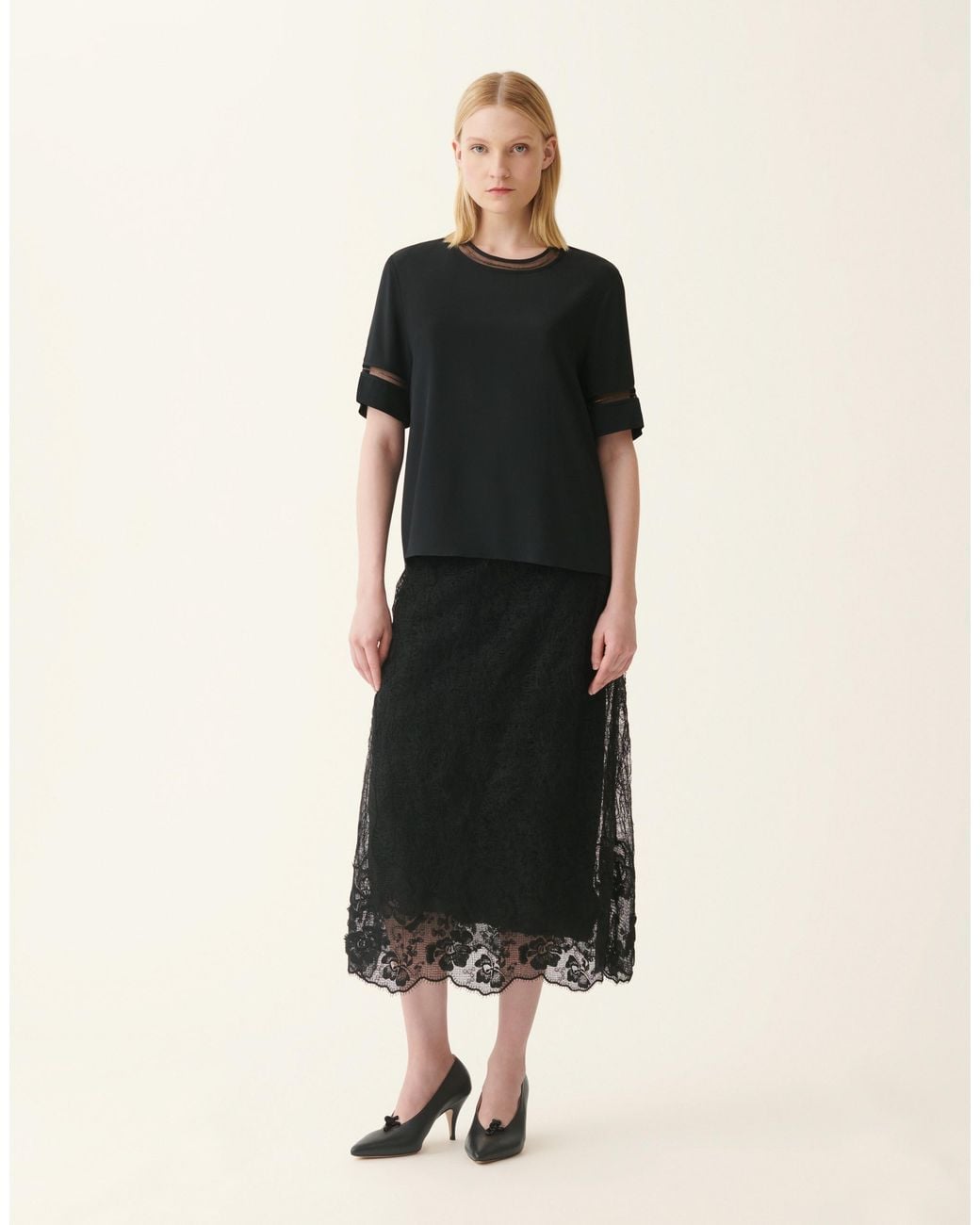 Fabiana Filippi Black Short-Sleeve Crêpe De Chine Top
